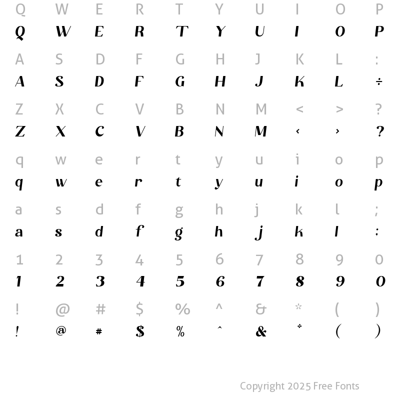 Character Map of Lafier Italic