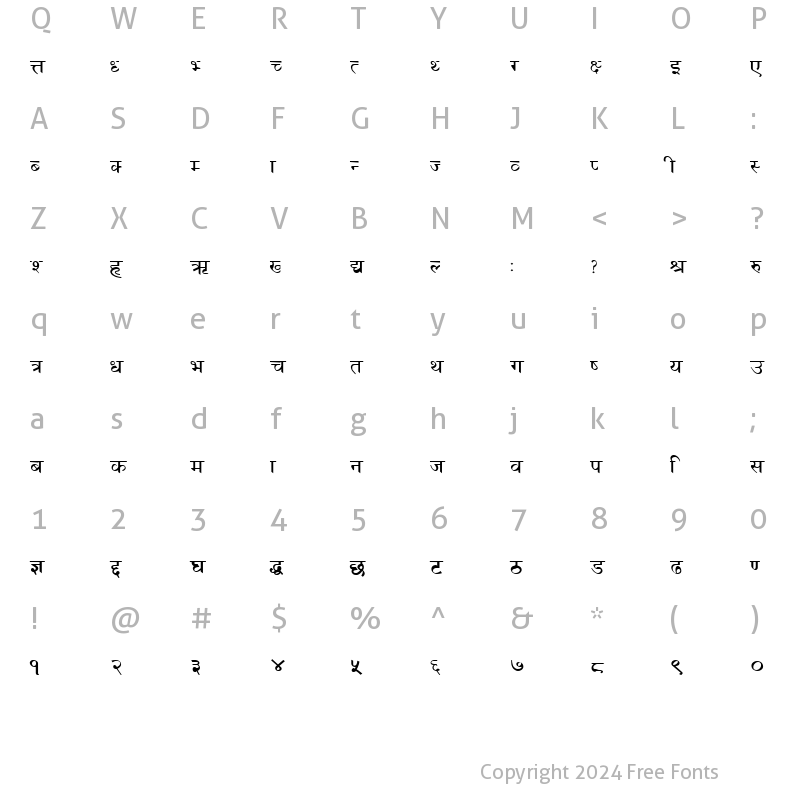 Character Map of Lakshmi Regular