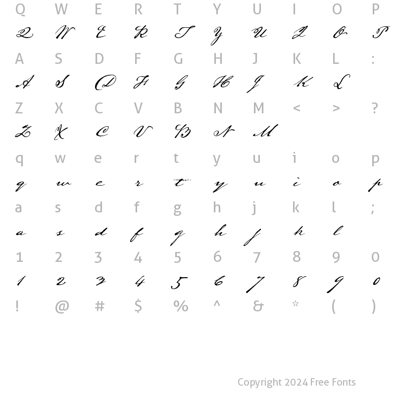 Character Map of Lamar Pen Demo Regular