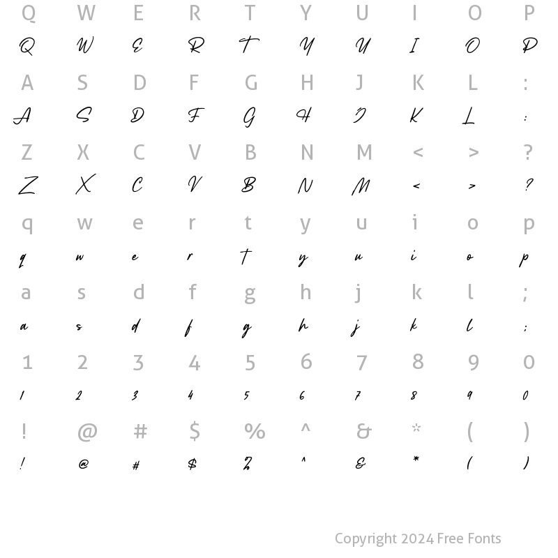 Character Map of Lancaste Script Regular