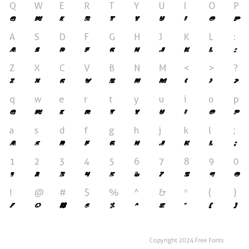 Character Map of Land Shark Italic Italic