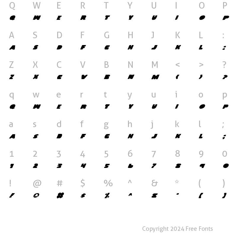 Character Map of Land Whale Italic Italic