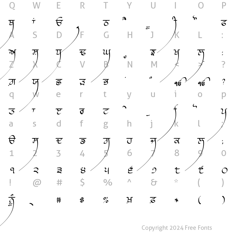 Character Map of Lanma Script Light Light