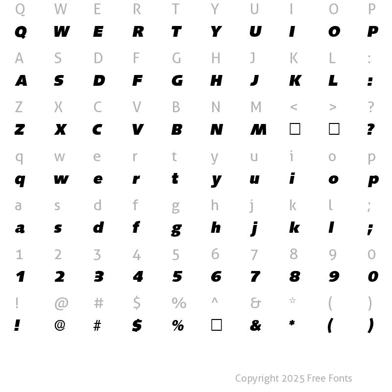 Character Map of LansetteDisplaySSK Italic