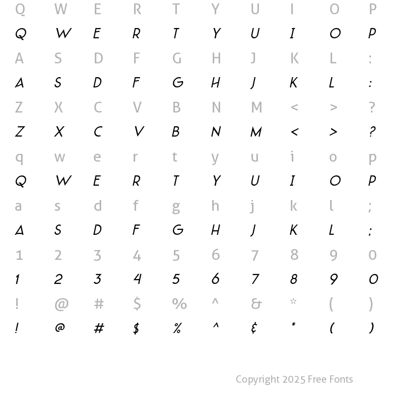 Character Map of LAQUATSA Italic