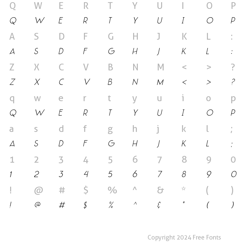 Character Map of LAQUATSA Thin Italic