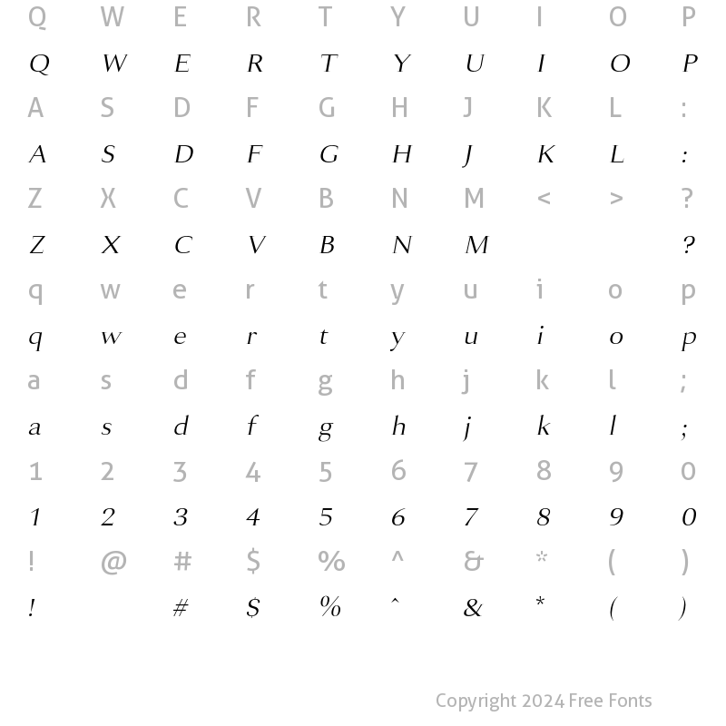 Character Map of Lara Regular Italic