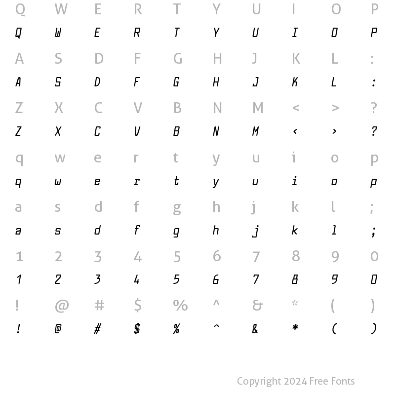 Character Map of Larabiefont Condensed Bold Italic