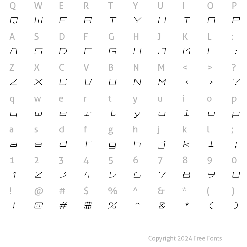 Character Map of Larabiefont Xtrawide Italic