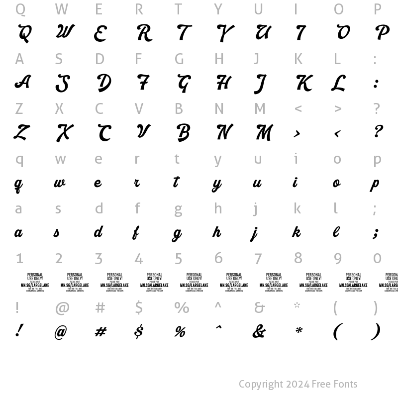 Character Map of Largelake PERSONAL USE ONLY PERSONAL USE ONLY