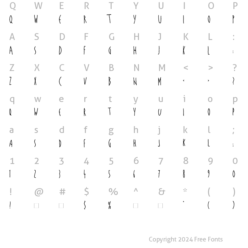 Character Map of Las Bonitas Bold