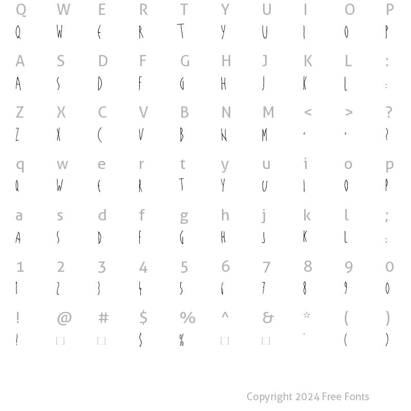 Character Map of Las Bonitas Regular