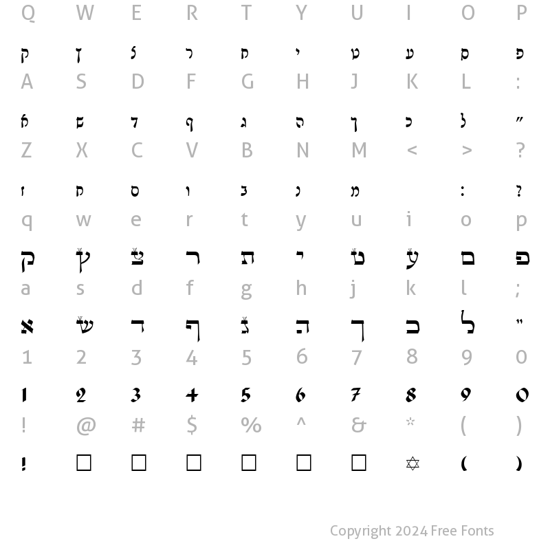 Character Map of Lashon Tov Normal