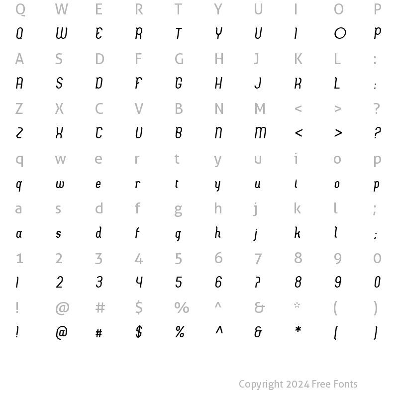 Character Map of Lastweek Italic Regular