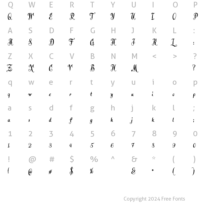 Character Map of Late Frost Regular