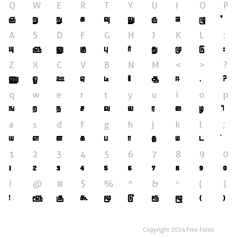 Character Map of Lathangi Regular