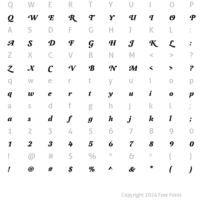 Character Map of Latienne Becker Swash Alt Bold Italic