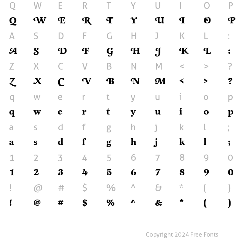 Character Map of Latienne Becker Swash Bold