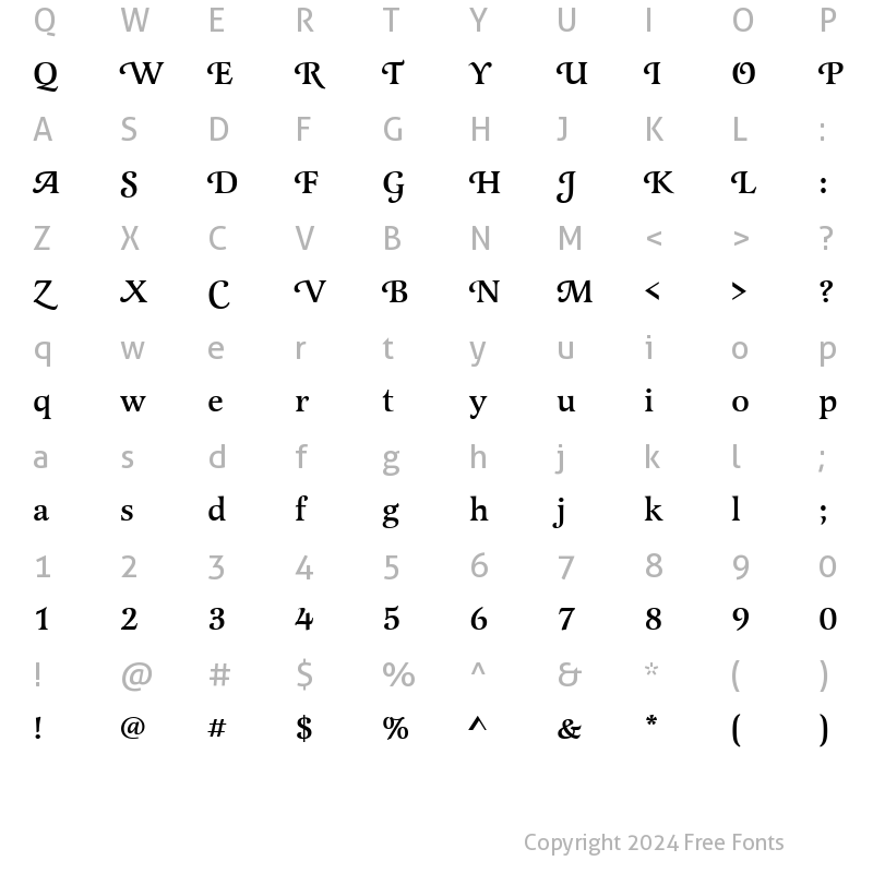 Character Map of Latienne Becker Swash Med Regular