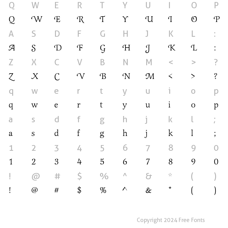 Character Map of Latienne Becker Swash Regular