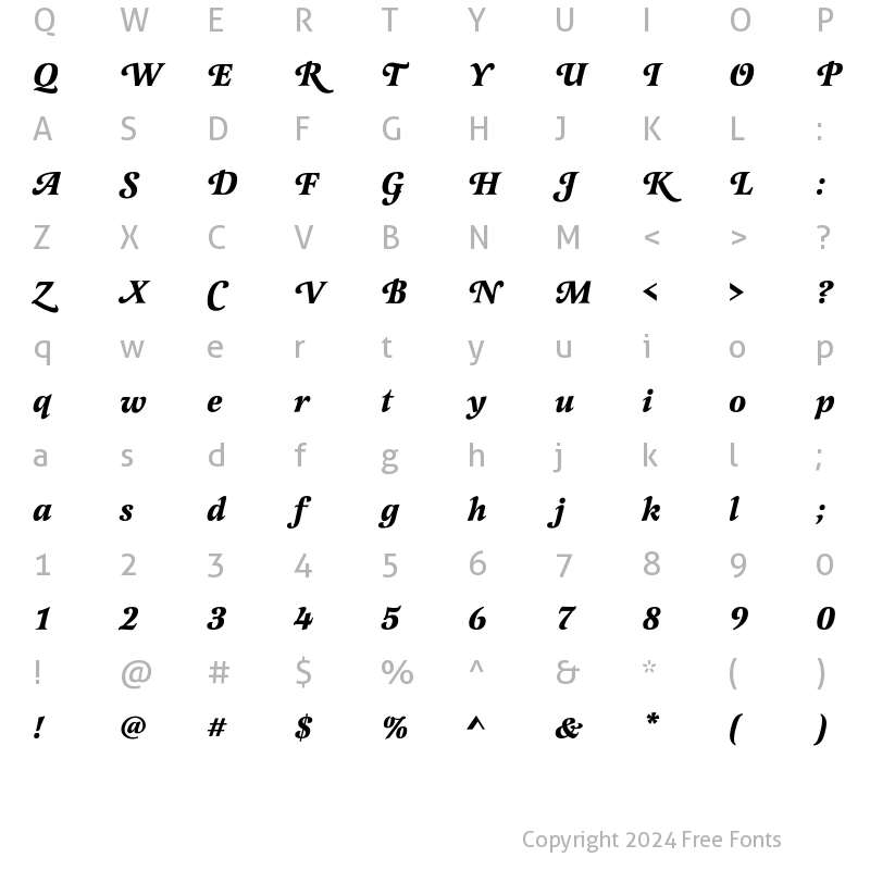 Character Map of LatienneEF SwC Bold Italic