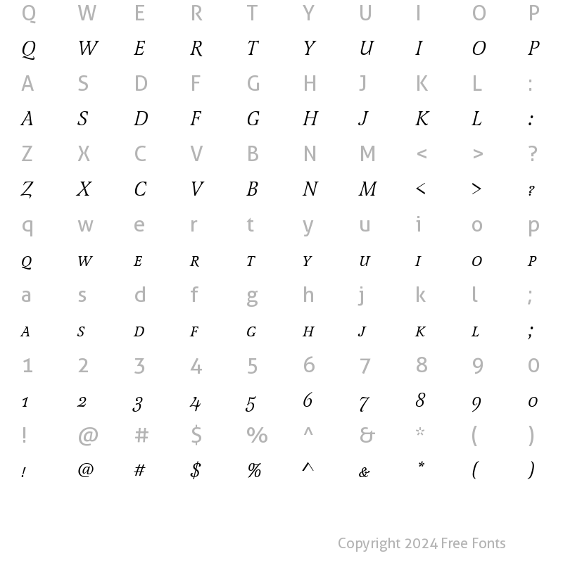 Character Map of LatienneSCTReg Italic