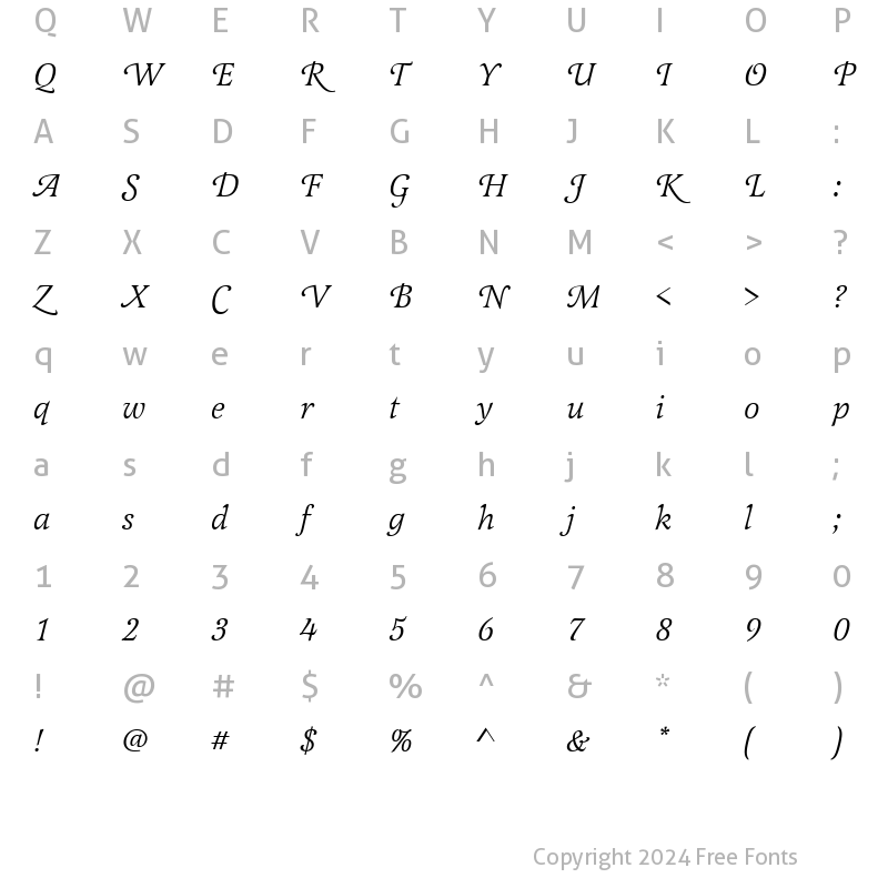 Character Map of LatienneSwaT Italic