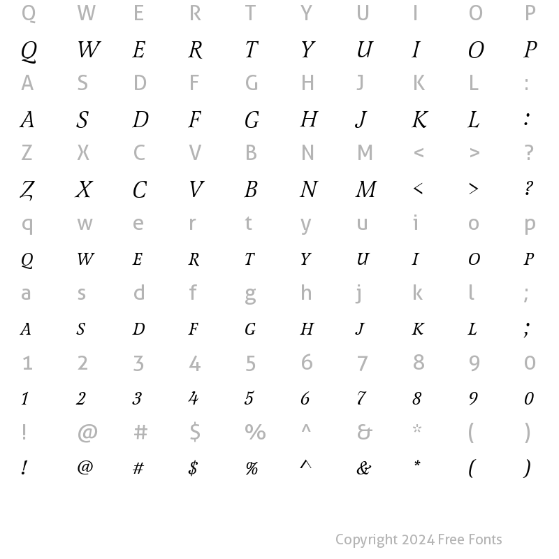 Character Map of LatienneURWDCDReg Italic