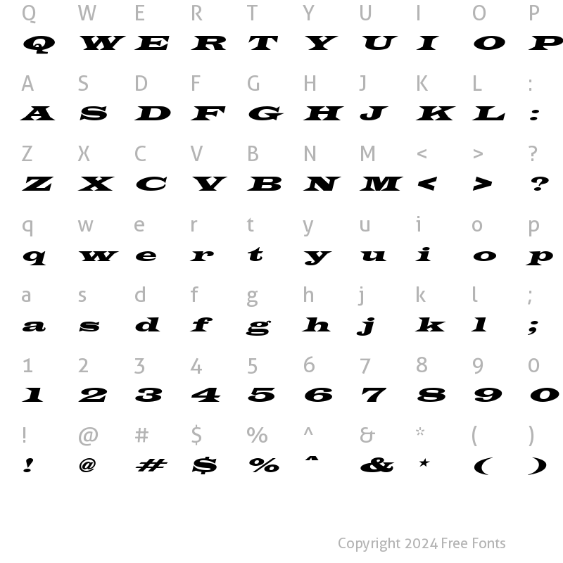 Character Map of Latin-WideExtObl Normal