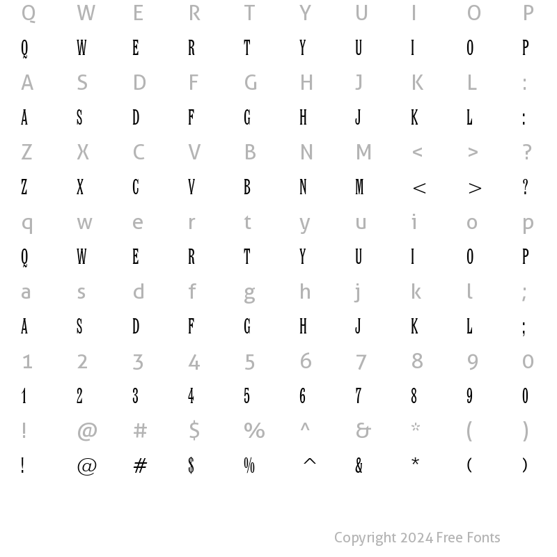 Character Map of Latin XCn BT Regular