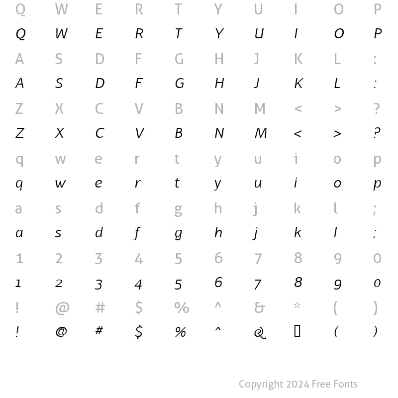 Character Map of Latinaires Italic