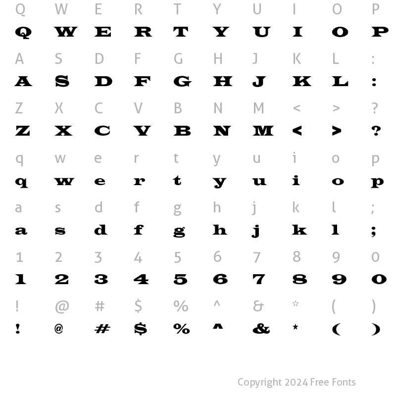 Character Map of LatinWideCnd-Normal Regular