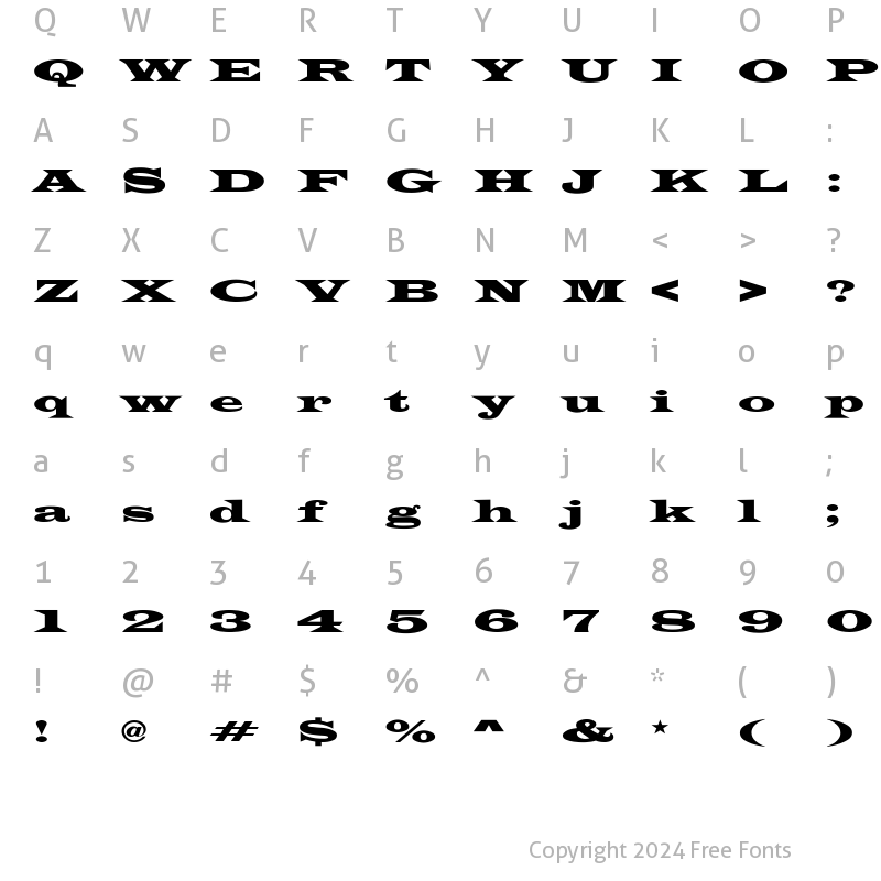 Character Map of LatinWideExt-Normal Regular