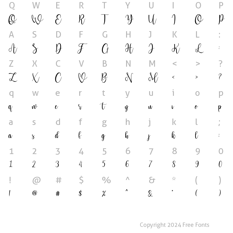 Character Map of Lattesha Script Regular