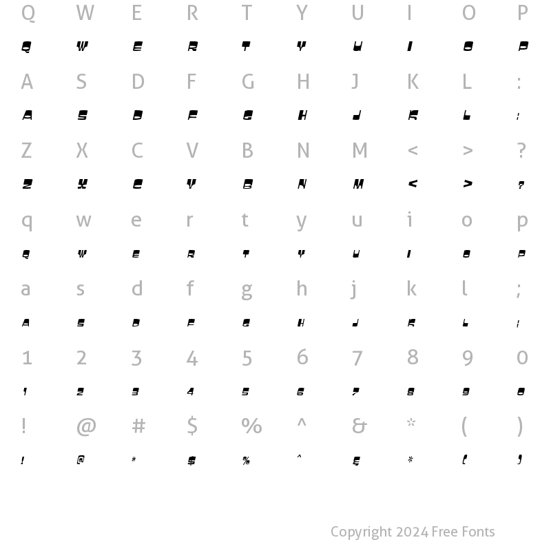 Character Map of LaughinCondensed Italic