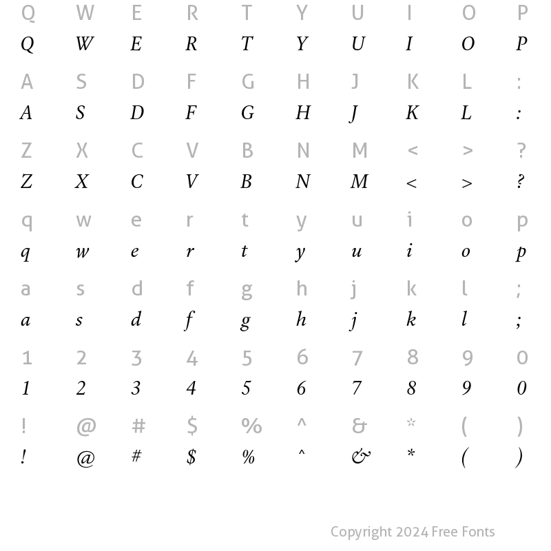 Character Map of Laurentian Std Italic