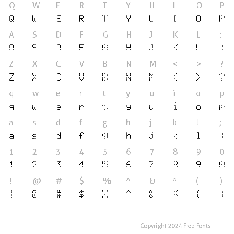 Character Map of LCD Display Grid Regular