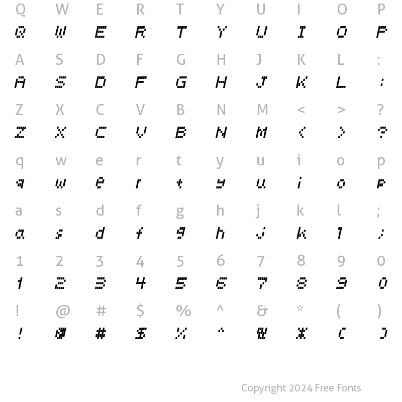 Character Map of LCD Italic