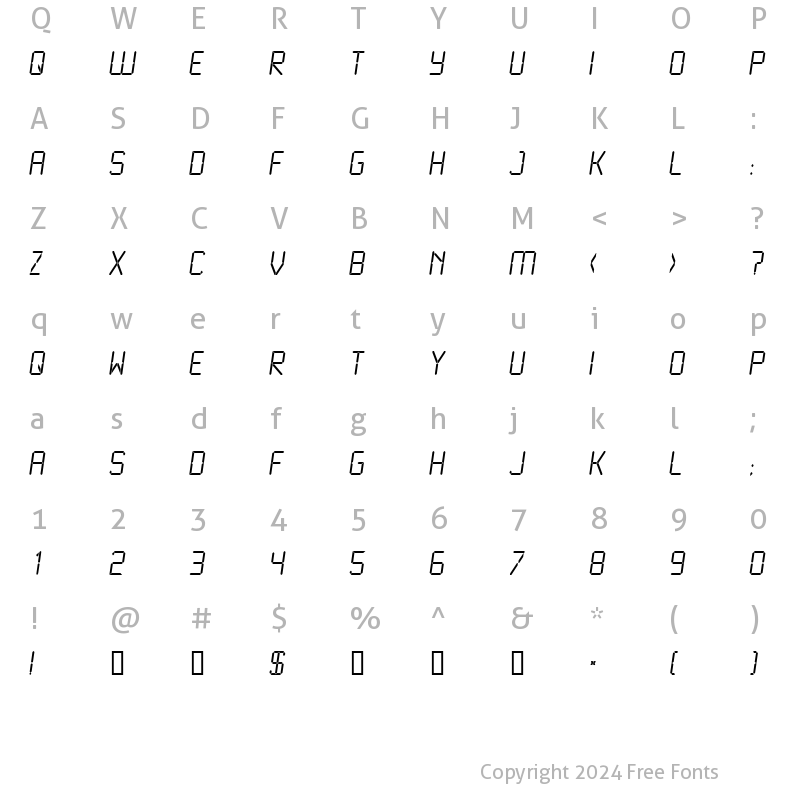 Character Map of LCD Light