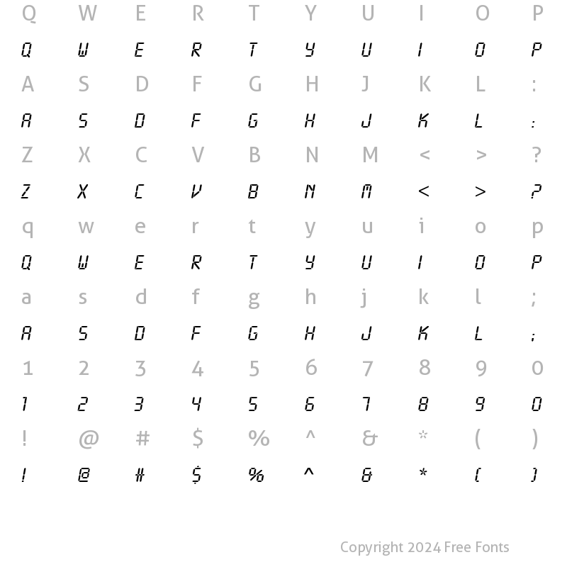 Character Map of LCD Regular