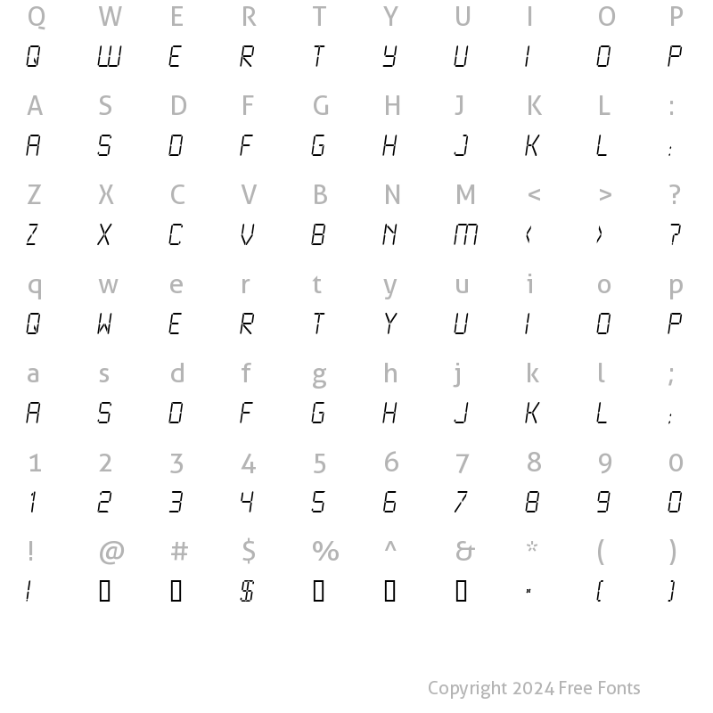 Character Map of LCD2 Light