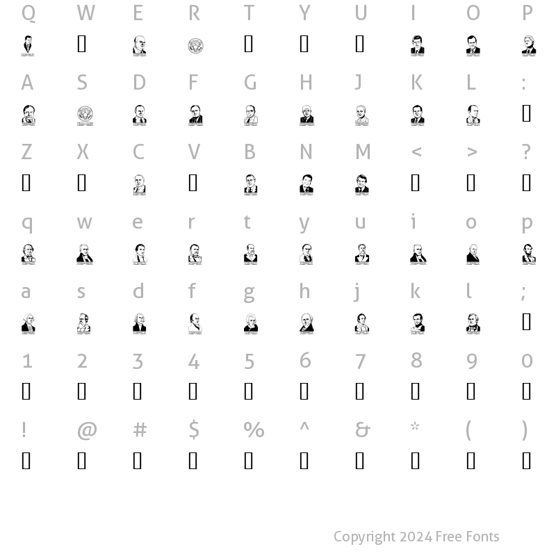 Character Map of LCR American Presidents Regular