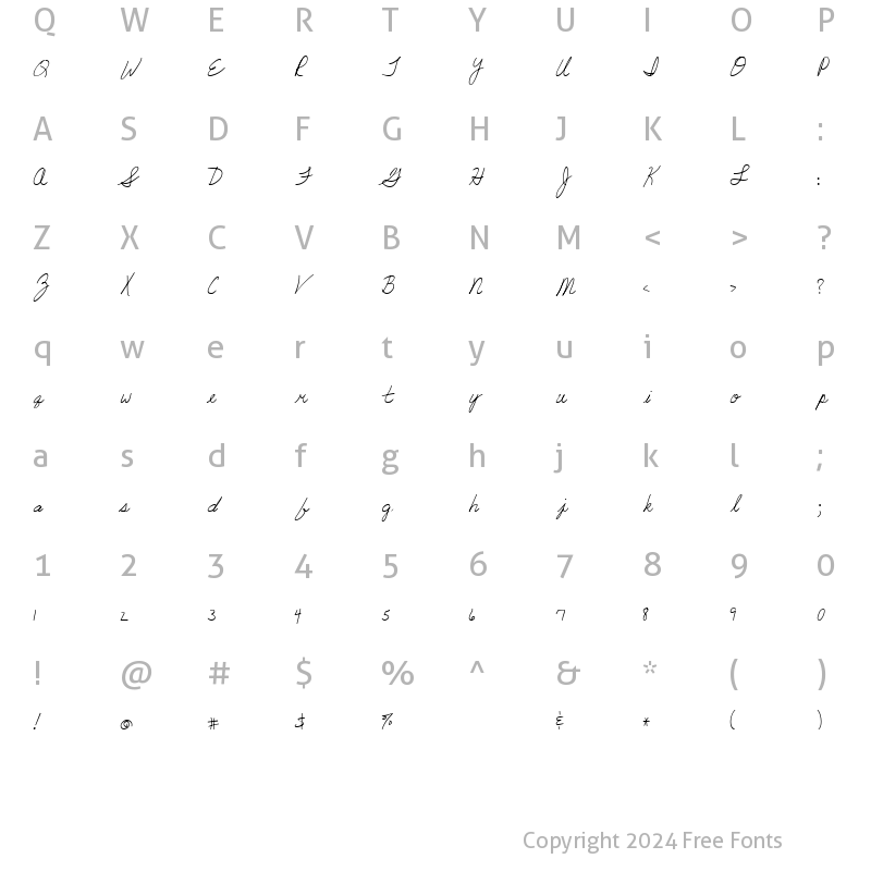 Character Map of LD Fine Script 1 Regular