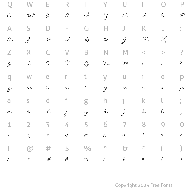 Character Map of LD Fine Script 3 Regular