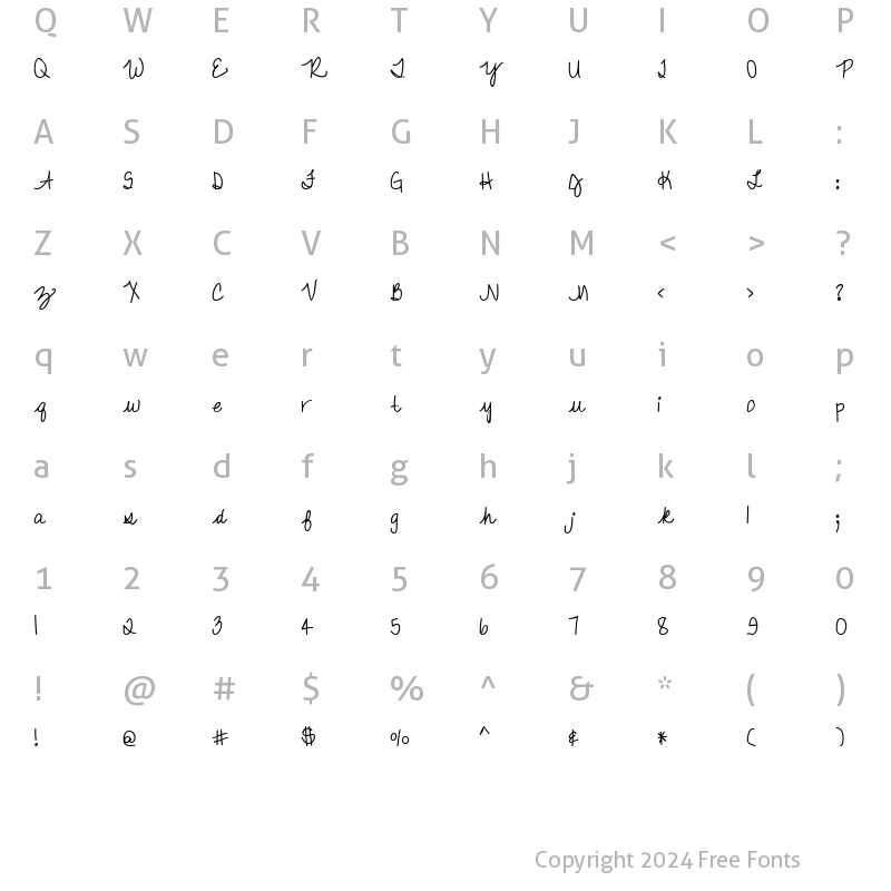 Character Map of LD Fine Script 4 Regular