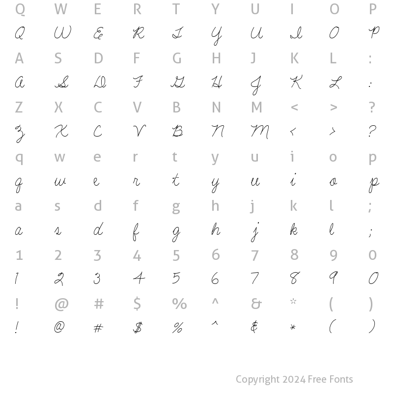 Character Map of LD Fine Script 5 Regular