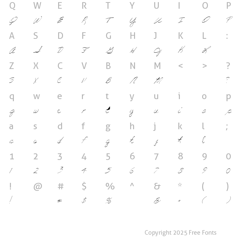 Character Map of LD Fine Script 7 Regular