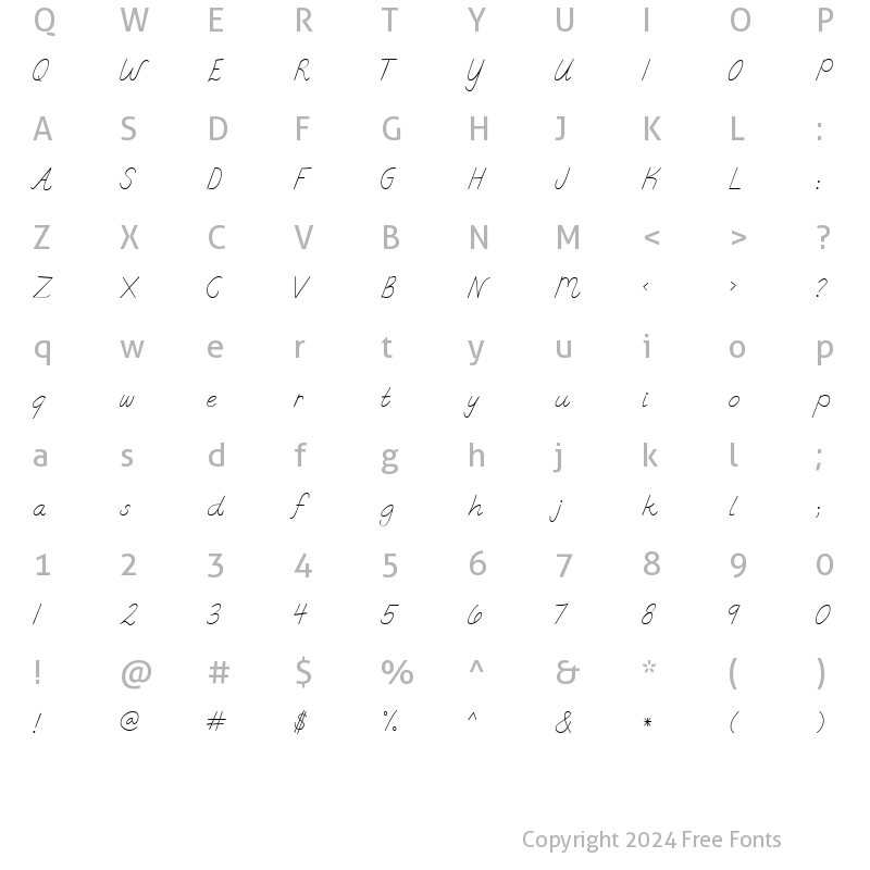 Character Map of LD Italic Regular