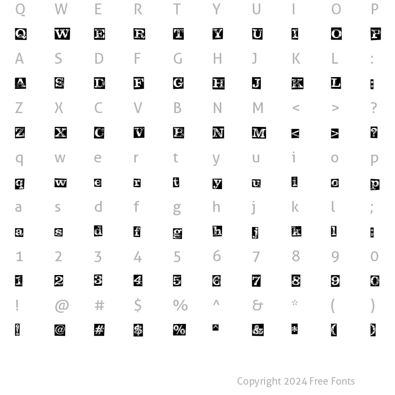 Character Map of LD Letterpress Inverted Regular