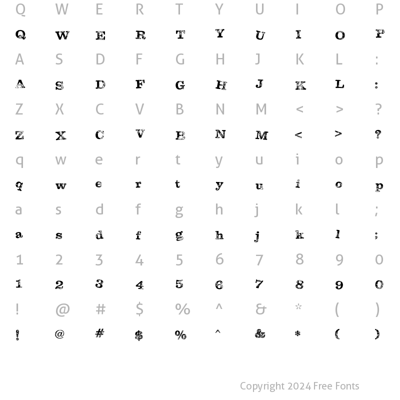 Character Map of LD Letterpress Regular